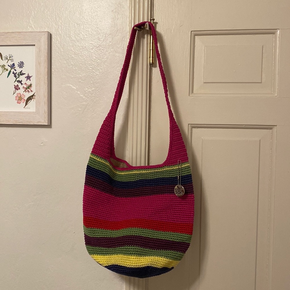The Sak Crochet Bucket Bag Colorful Striped